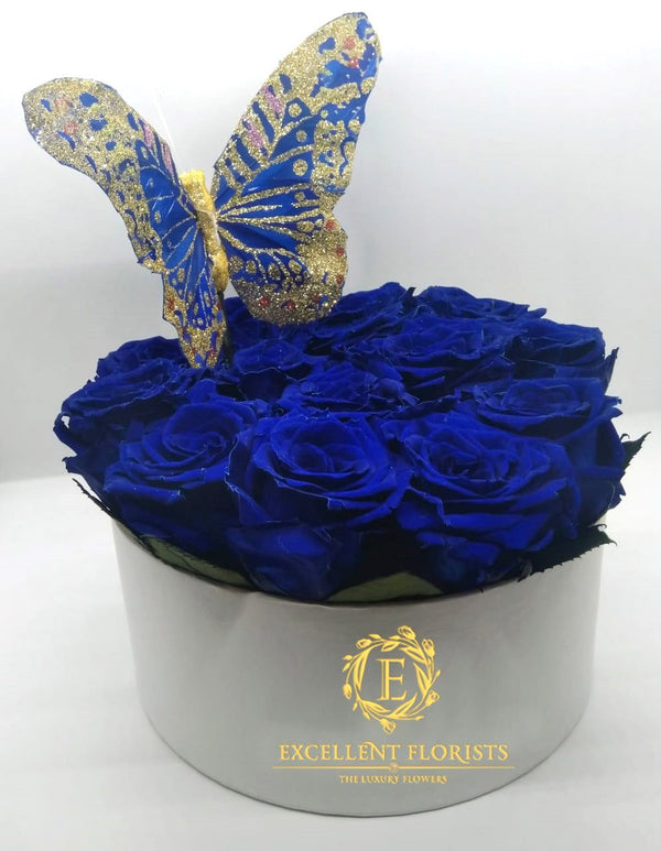 Medium Round Royal Blue Box of Preserved Roses
