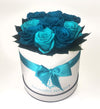 Turquoise 9 Large Preserved Roses in a Round box