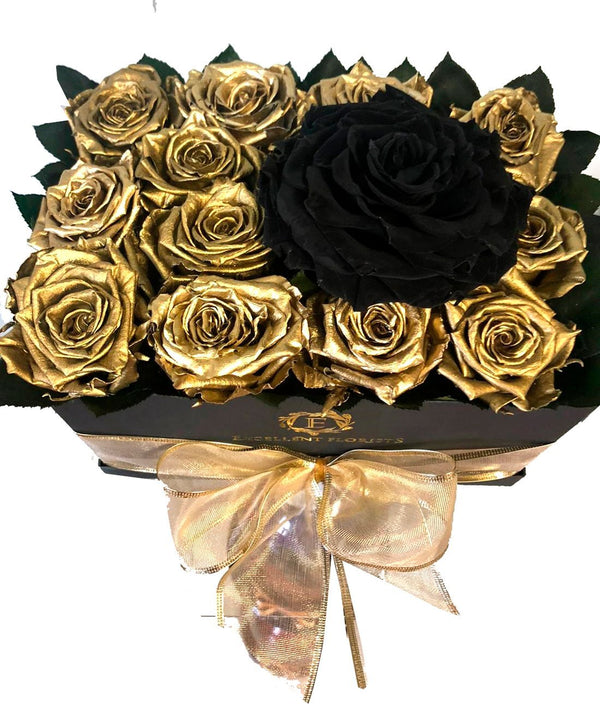 Medium Square Gold and Black Preserved Roses