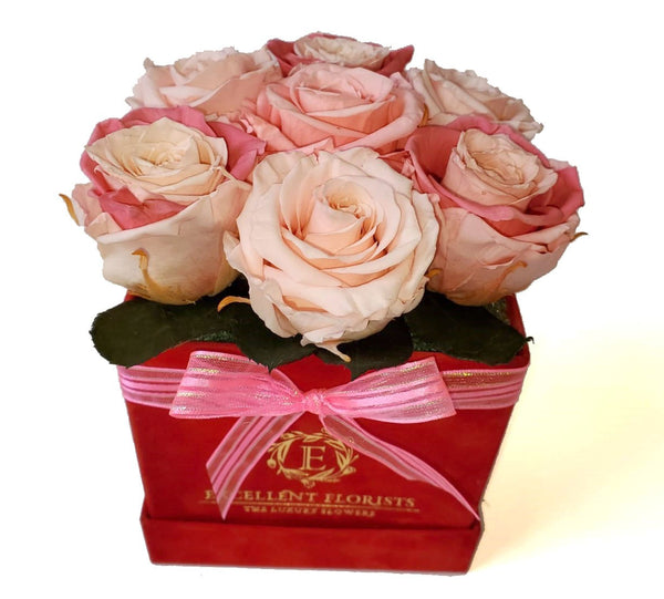 Small Square Pink Preserved Roses