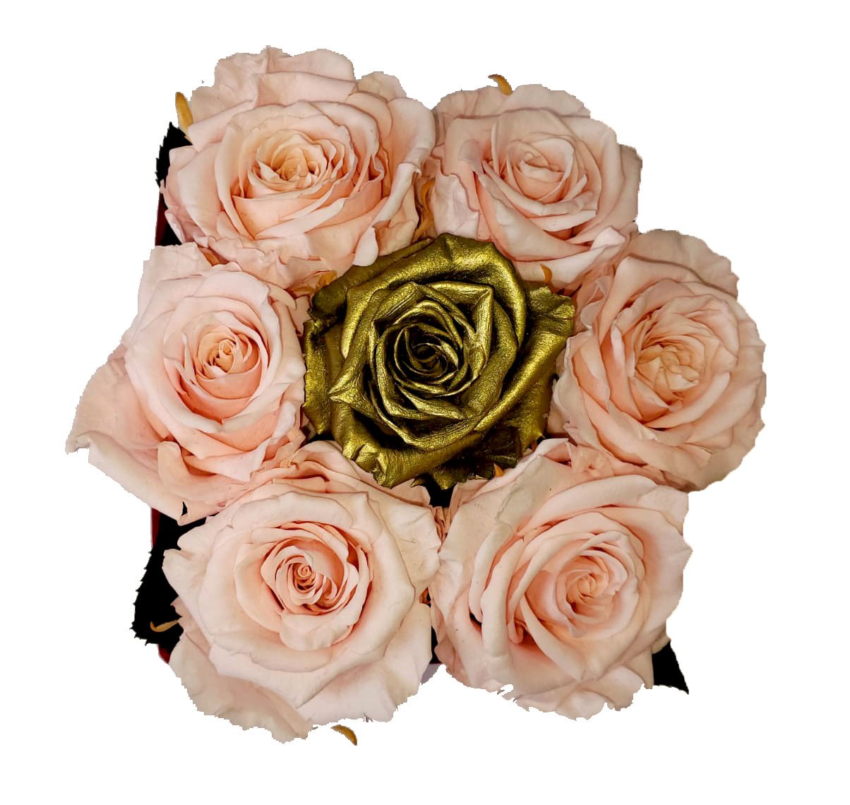 Small Square Pink and Gold Preserved Roses