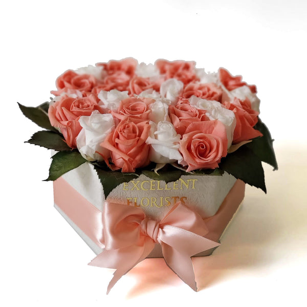 Small Square Box Pink Bicolor Preserved Roses