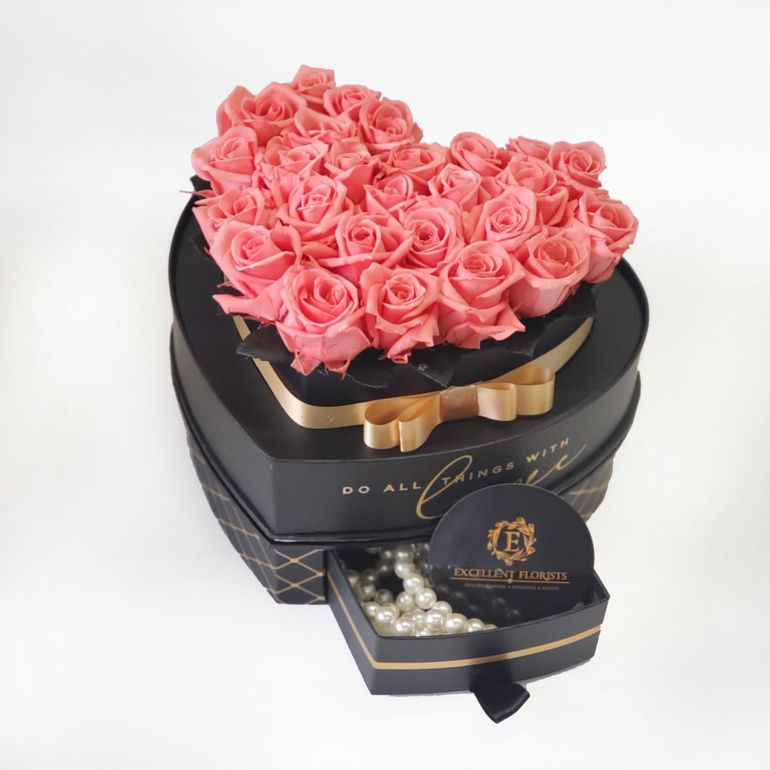Heart Jewelry Box  Pink Preserved roses