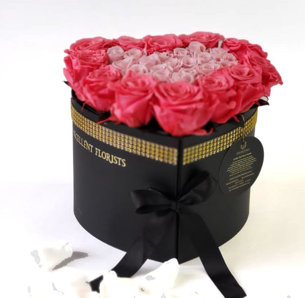 Heart Preserved Bicolor Pink Rose in a Two Levels Box