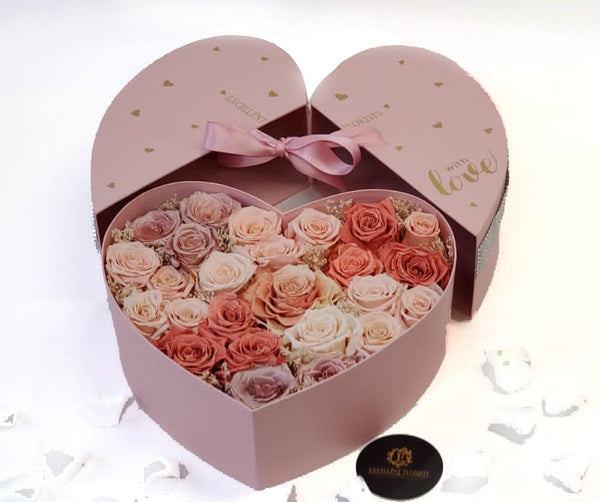 Heart Preserved Pink Combination Roses Box
