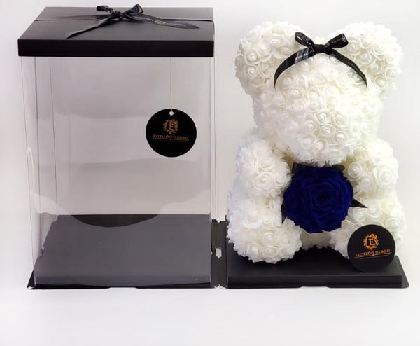 White Rose Teddy Bear Gift Box  14" PROMOTION