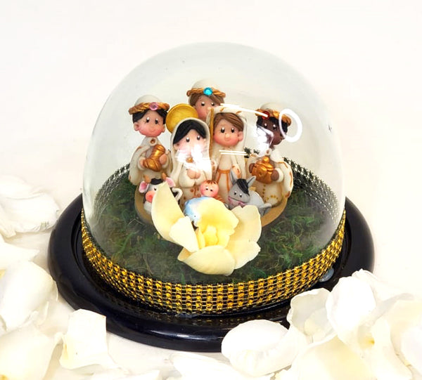 Tiny Nativity in a Glass Dome