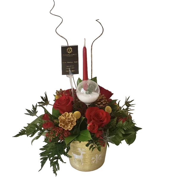 Joyful Christmas floral arrangement as holiday table centerpiece
