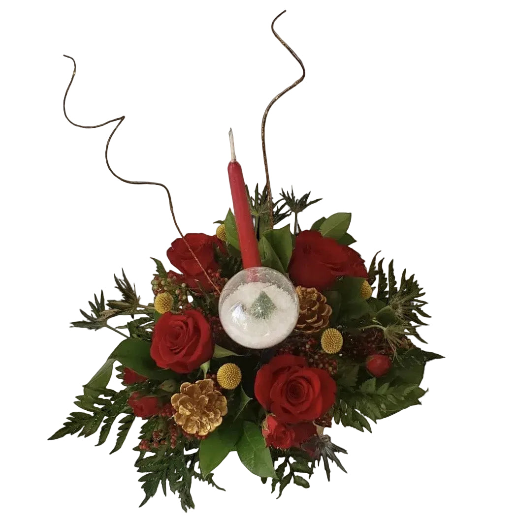 Joyful Christmas floral arrangement as holiday table centerpiece