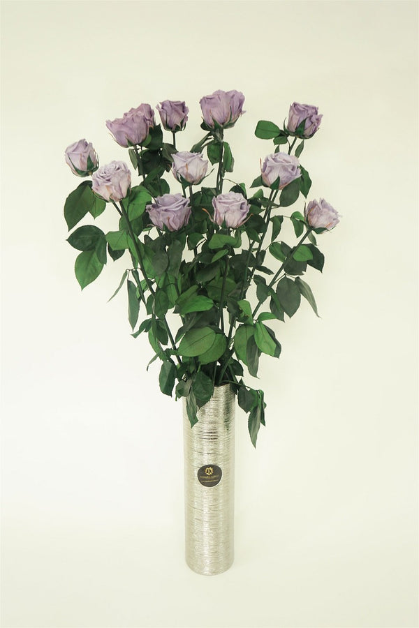 custom 12 Long stem lavender preserved roses luxury bouquet in a glass vase