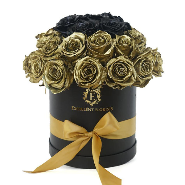 Deluxe Gold & Black Preserved Roses - Excellent Florists 