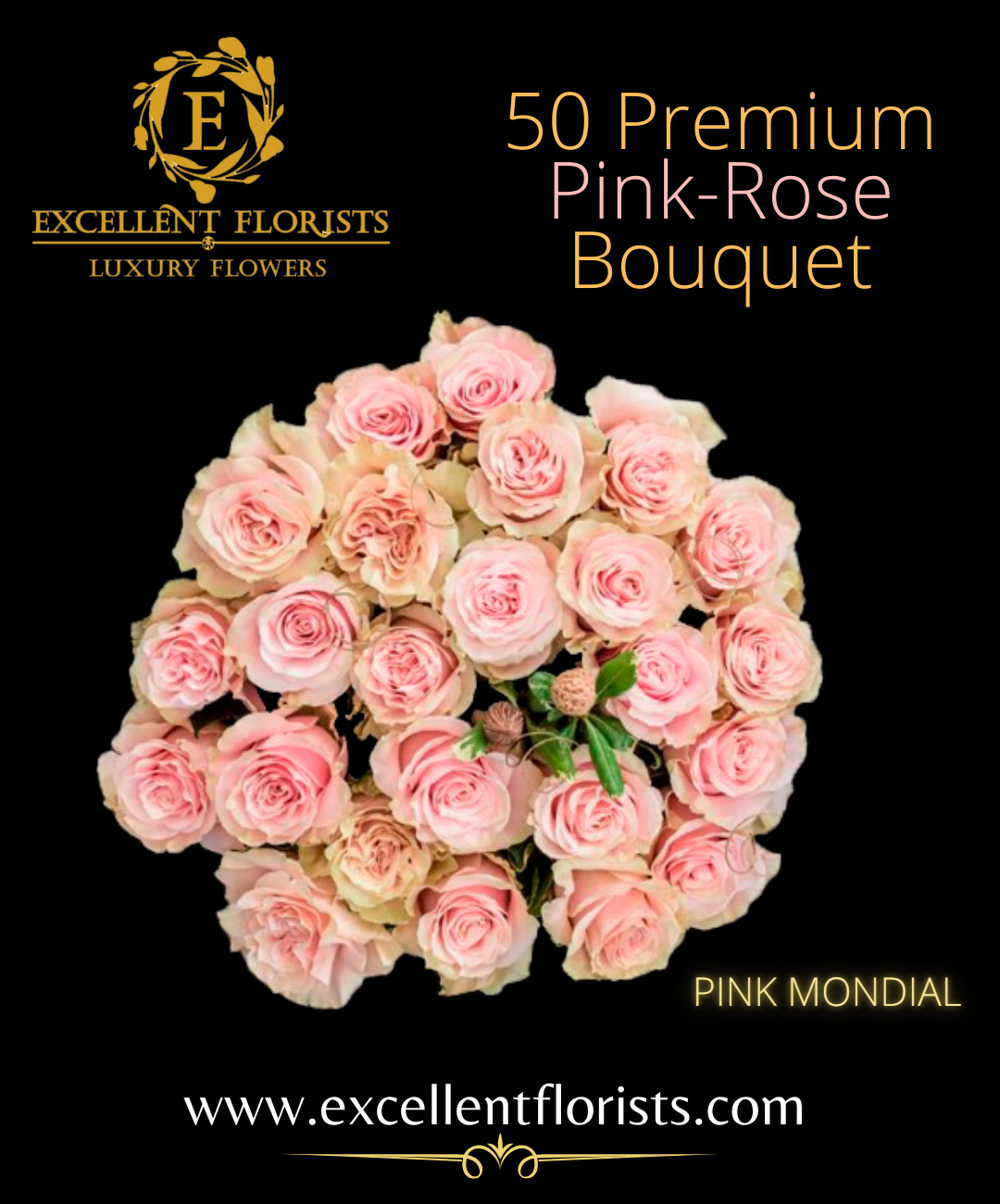 Bouquet 50 stems Pink Mondial roses