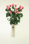 12 LONG STEM PINK   PRESERVED ROSES LUXURY BOUQUET IN GLASS VASE - Excellent Florists 