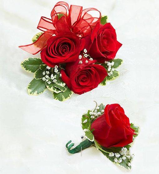 Red Rose Corsage & Boutonniere Set - Excellent Florists 