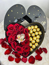 Red Roses and White Orchid + Chocolate Heart Box