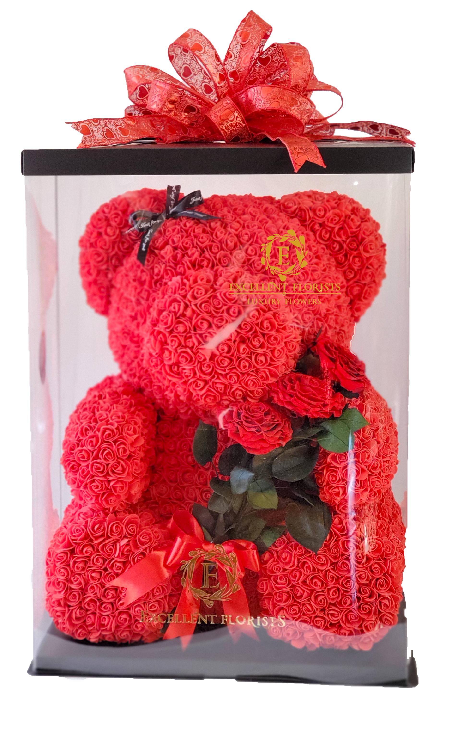 Teddy Bear 70cm - Red Preserved Rose Bouquet