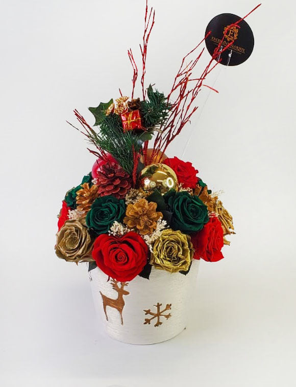 Christmas Preserved Rose Arrangement in a white vase