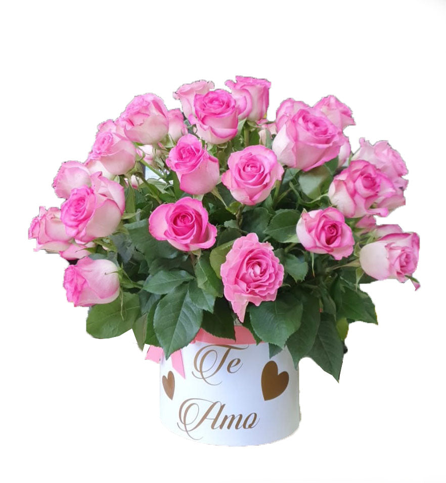 50 roses in a round box - Light pink