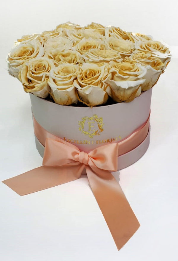 Cream Preserved roses round box