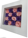 Large Square box plenty of preserved purple and pink  roses 