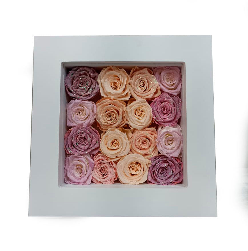 Wall Frame with Preserved Mixed Colored Roses