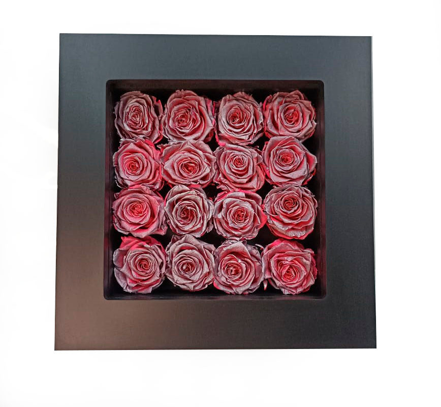 Wall Frame with Preserved Metallic Pink Roses
