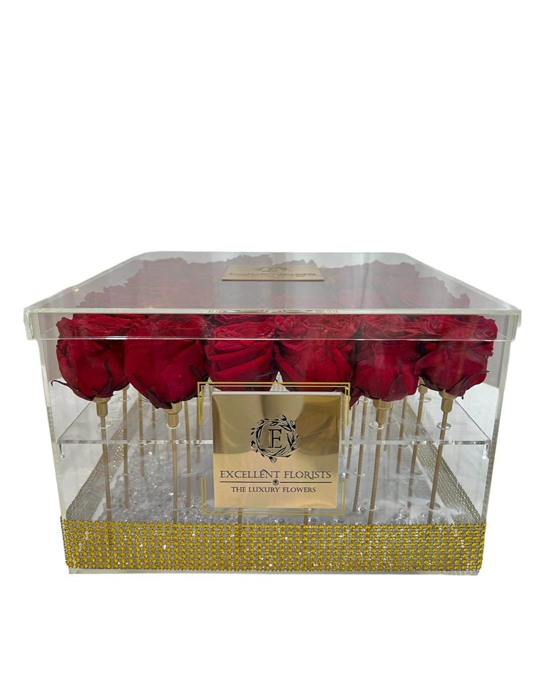Red Preserved Roses in Luxurious Acrylic 36-Stem Box