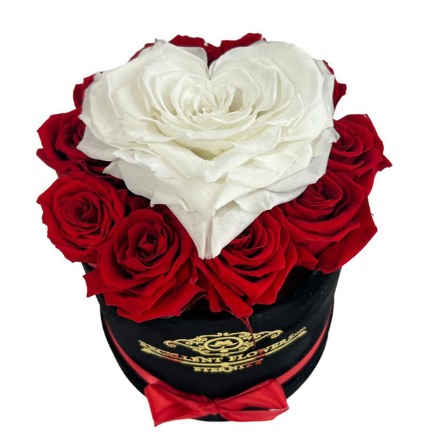 White Heart Preserved Rose on Red Roses