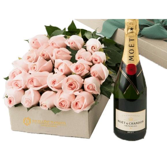 24 roses gift box and Champage