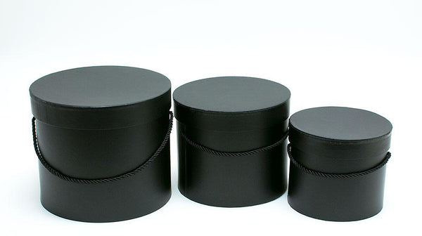 Black Round Flower Paper Box with Lid Set of 3 (S/M/L) 