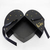 Black Heart Shape Flower Box with Ribbon Opens From Middle Nested Heart 