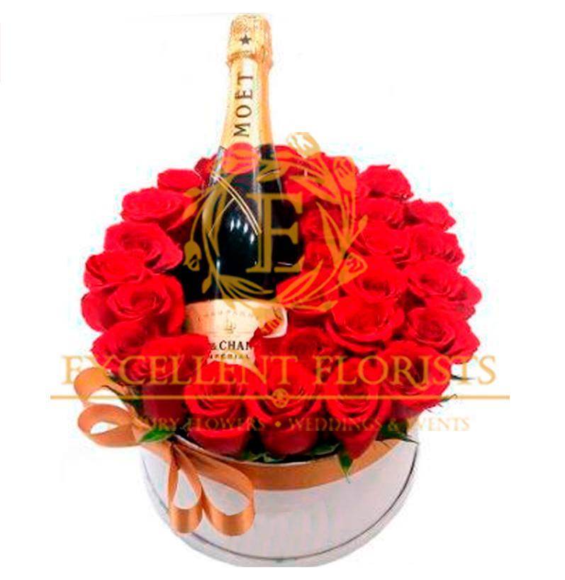 Red roses and Moet Champage