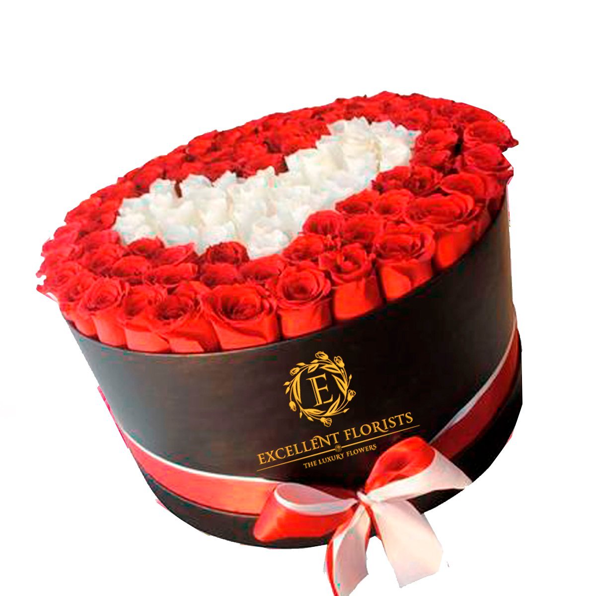 Bicolor Red and White Preserved Rose Round box