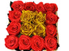 Golden Heart Preserved Roses Box with 18 preserved red roses and gold heart design
