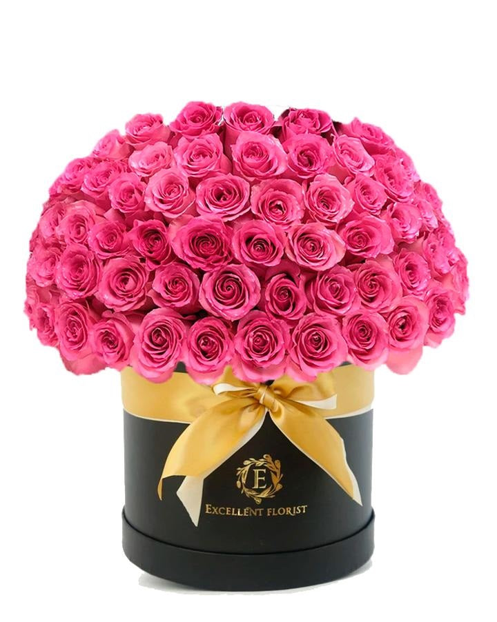 100 pink roses in a luxury box