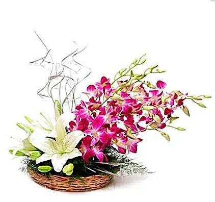 Lilies and Orchids in a basket