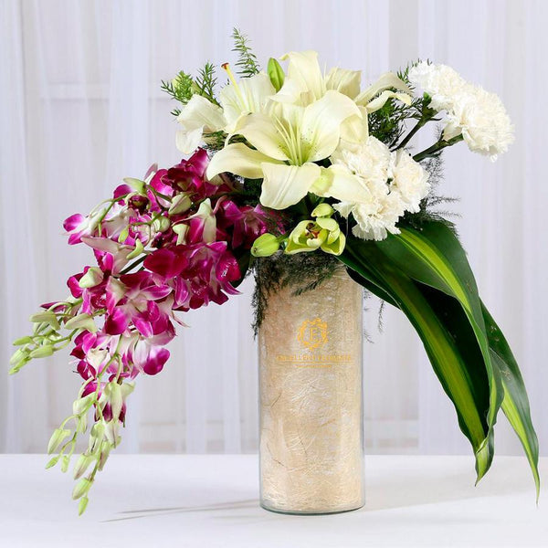 Orchids and Carnations Vase Arrangement