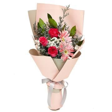 Pink Blush Rose Bouquet with Greenery * Vase not included