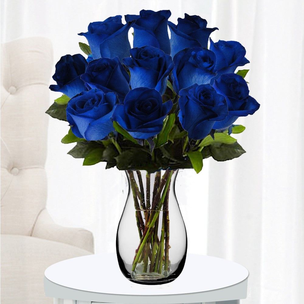 Dozen of Blue Roses in a vase