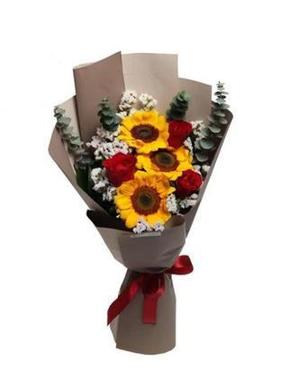 Sunflower and Rose Bouquet with Greenery * VASE NOT INCLUDED