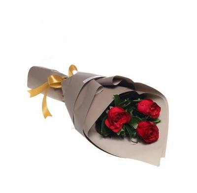 Three Roses Bouquet with Greenery *  Vase not included