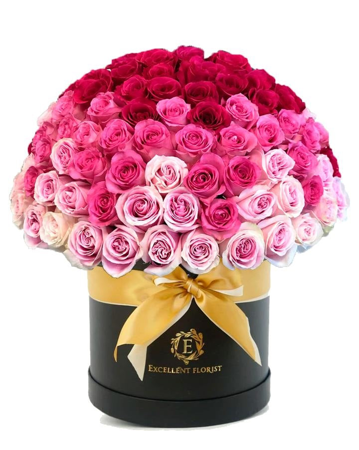100 tricolor roses in a luxury box