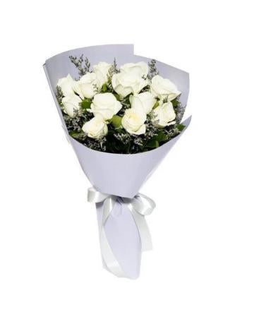 White Roses Bouquet with Greenery * Vase not included